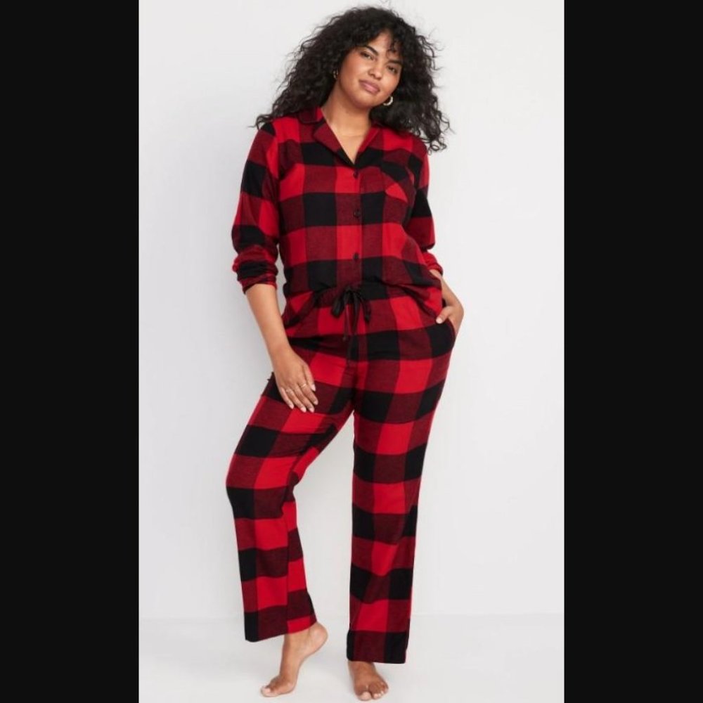 NEW Womens Sz XS Buffalo Plaid Soft Flannel 2 Pc Pajama Lounge Set OLD NAVY
